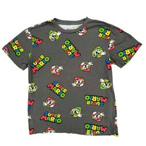 Super Mario Bros T-Shirt All Over Print‎ Crew Neck Short Sleeve Gray Small